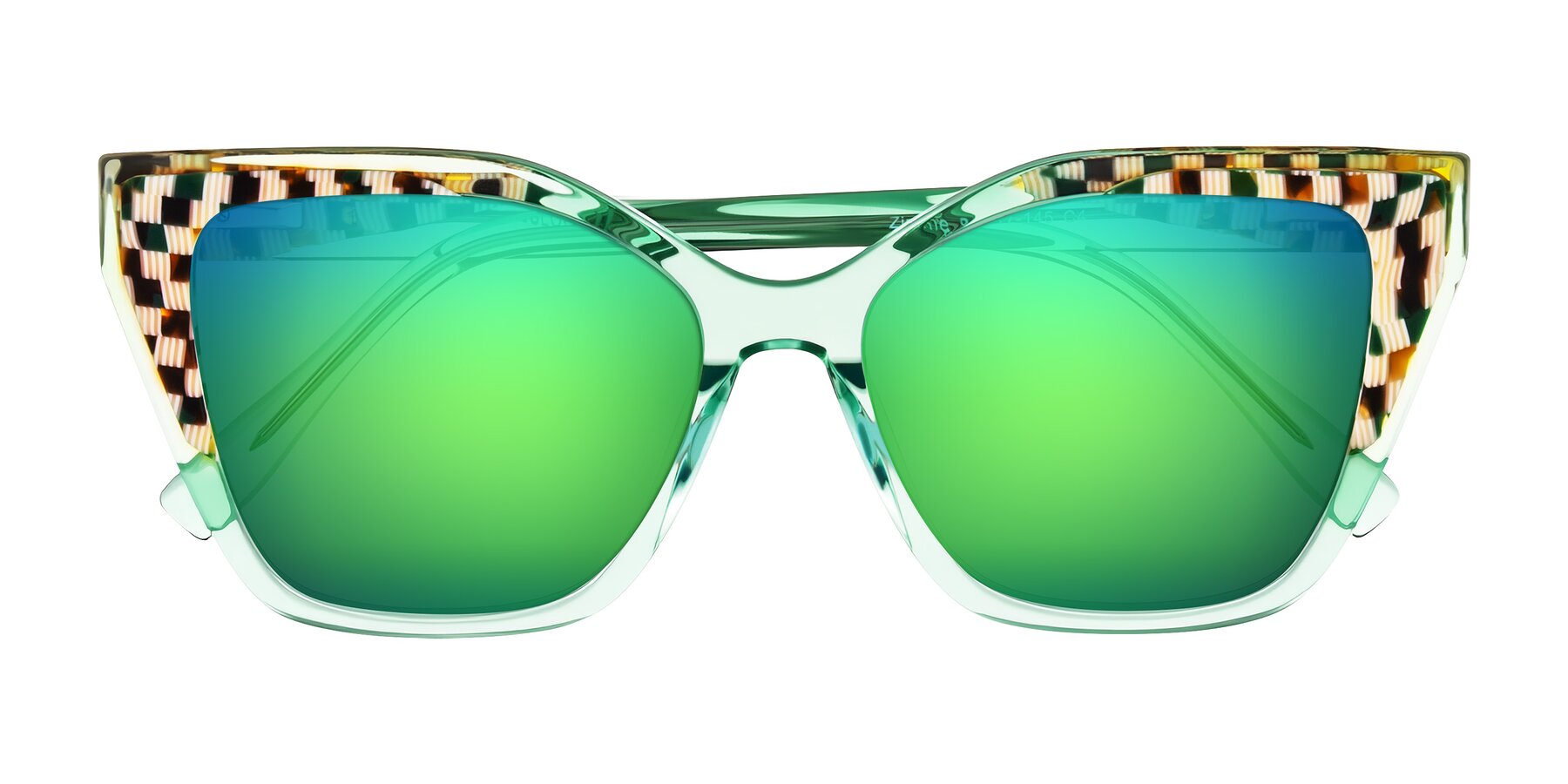 Folded Front of Zimme in Mint Mod with Green Mirrored Lenses