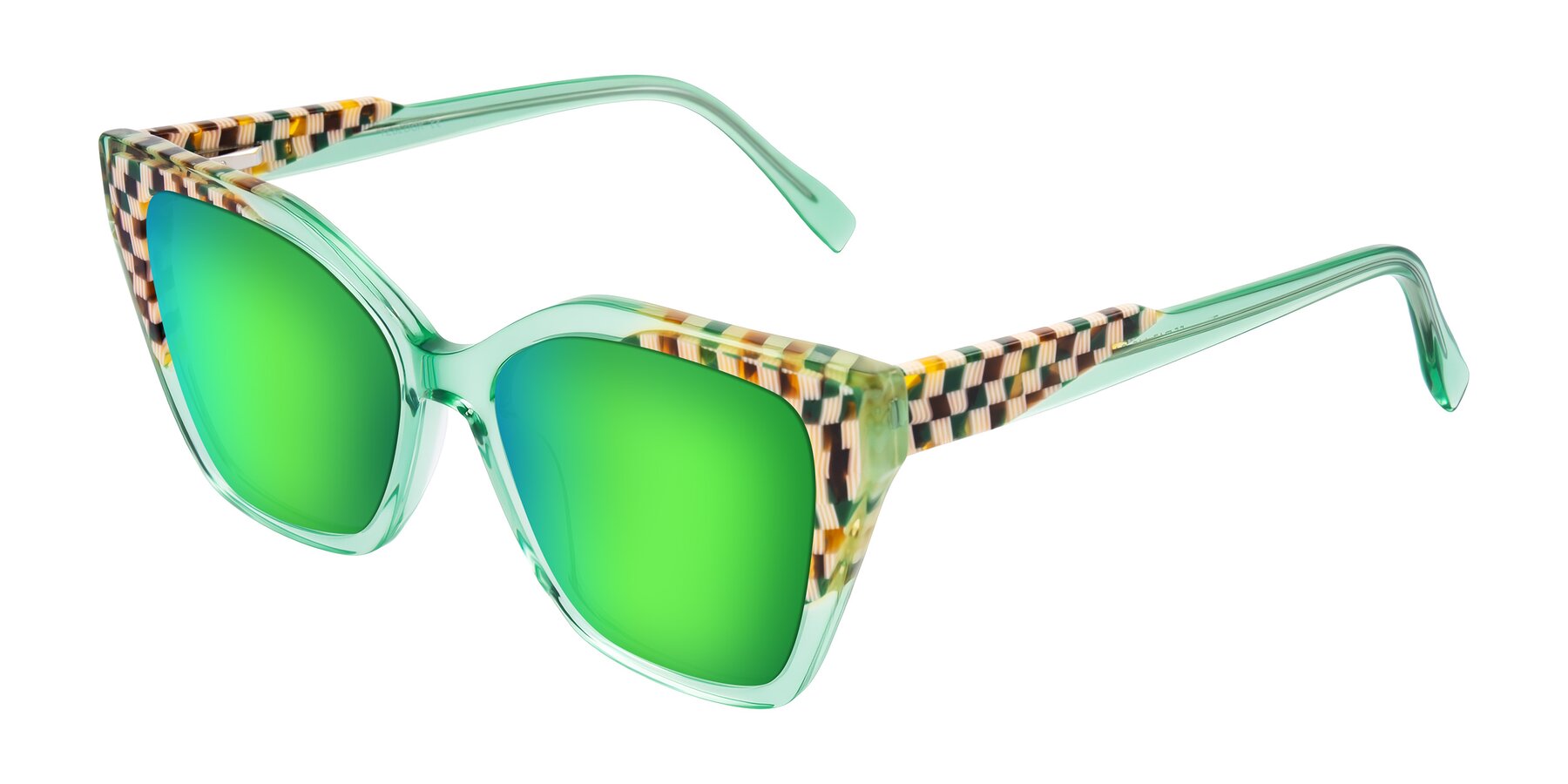 Angle of Zimme in Mint Mod with Green Mirrored Lenses