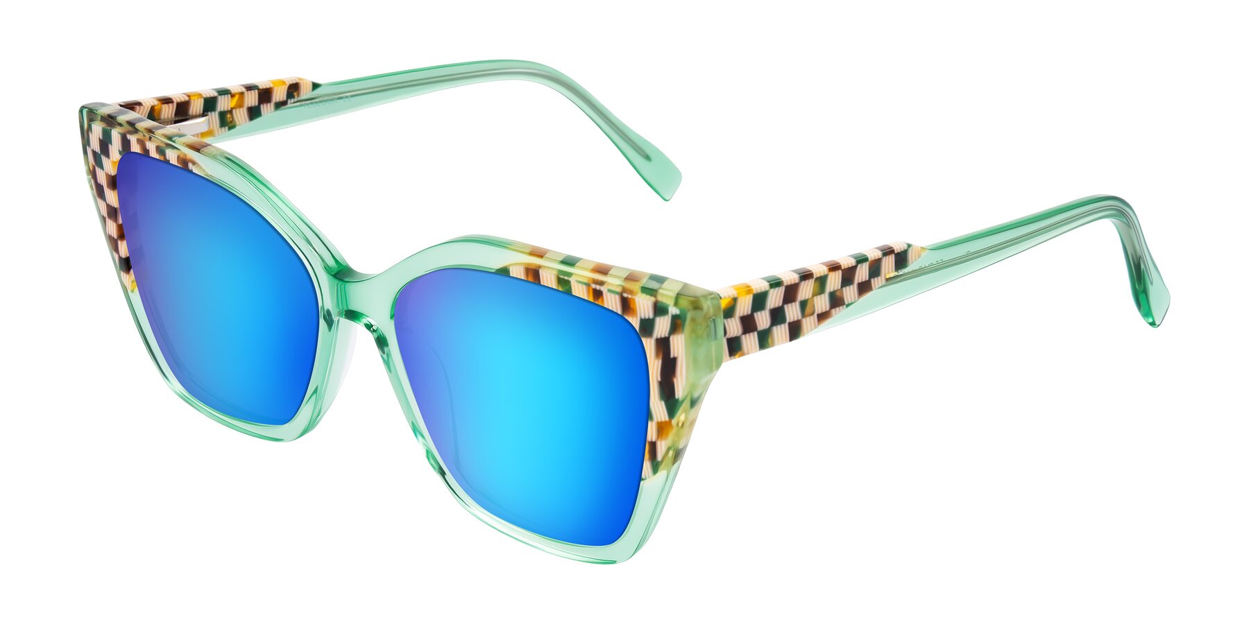 Angle of Zimme in Mint Mod with Blue Mirrored Lenses