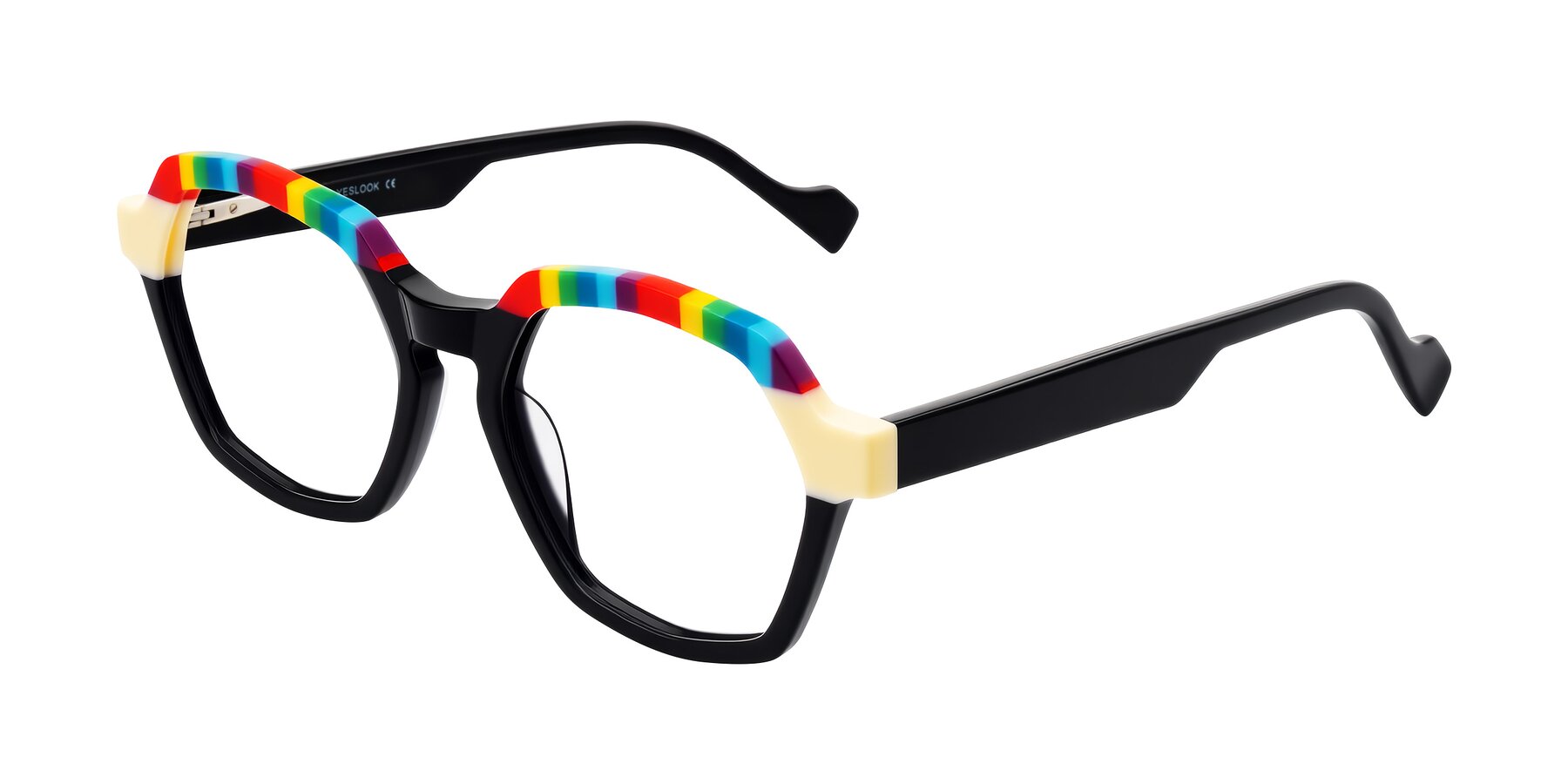 Angle of Ralyn in Rainbow Noir with Clear Eyeglass Lenses