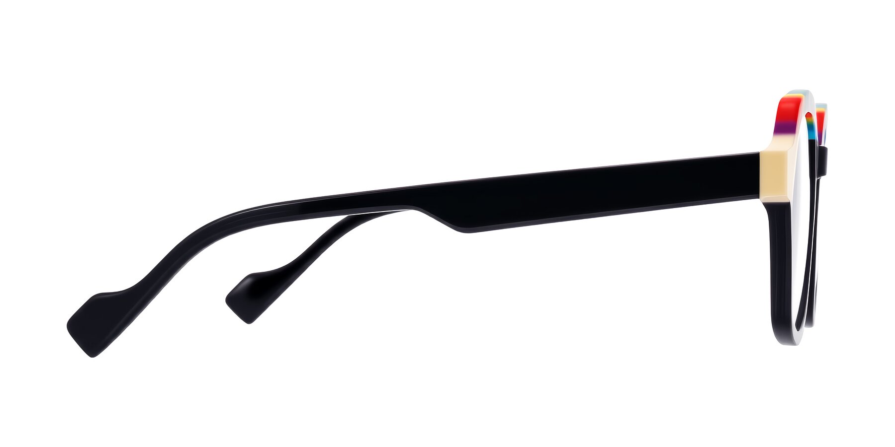 Side of Ralyn in Rainbow Noir with Clear Eyeglass Lenses