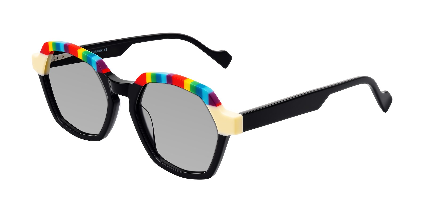 Angle of Ralyn in Rainbow Noir with Light Gray Tinted Lenses
