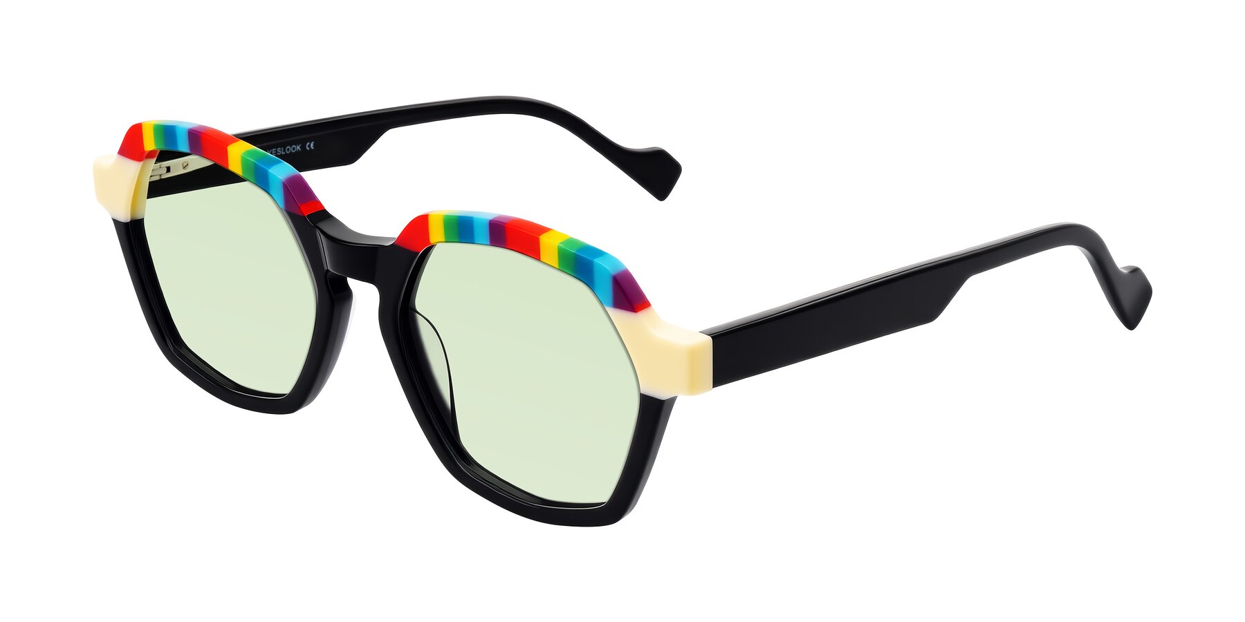 Angle of Ralyn in Rainbow Noir with Light Green Tinted Lenses