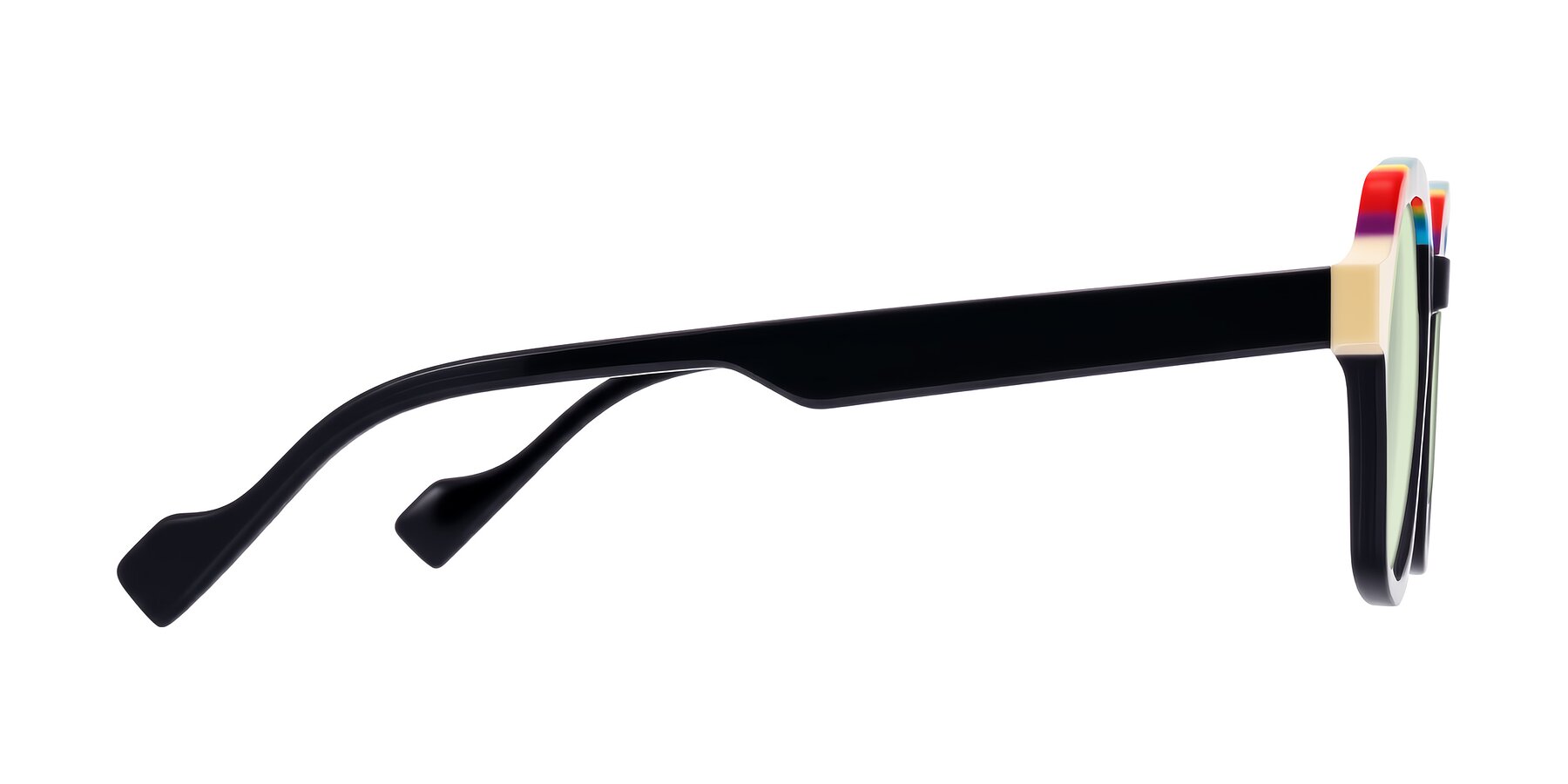 Side of Ralyn in Rainbow Noir with Light Green Tinted Lenses
