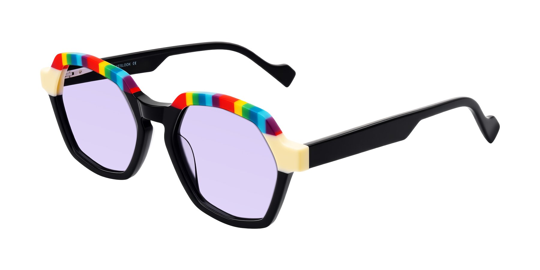 Angle of Ralyn in Rainbow Noir with Light Purple Tinted Lenses