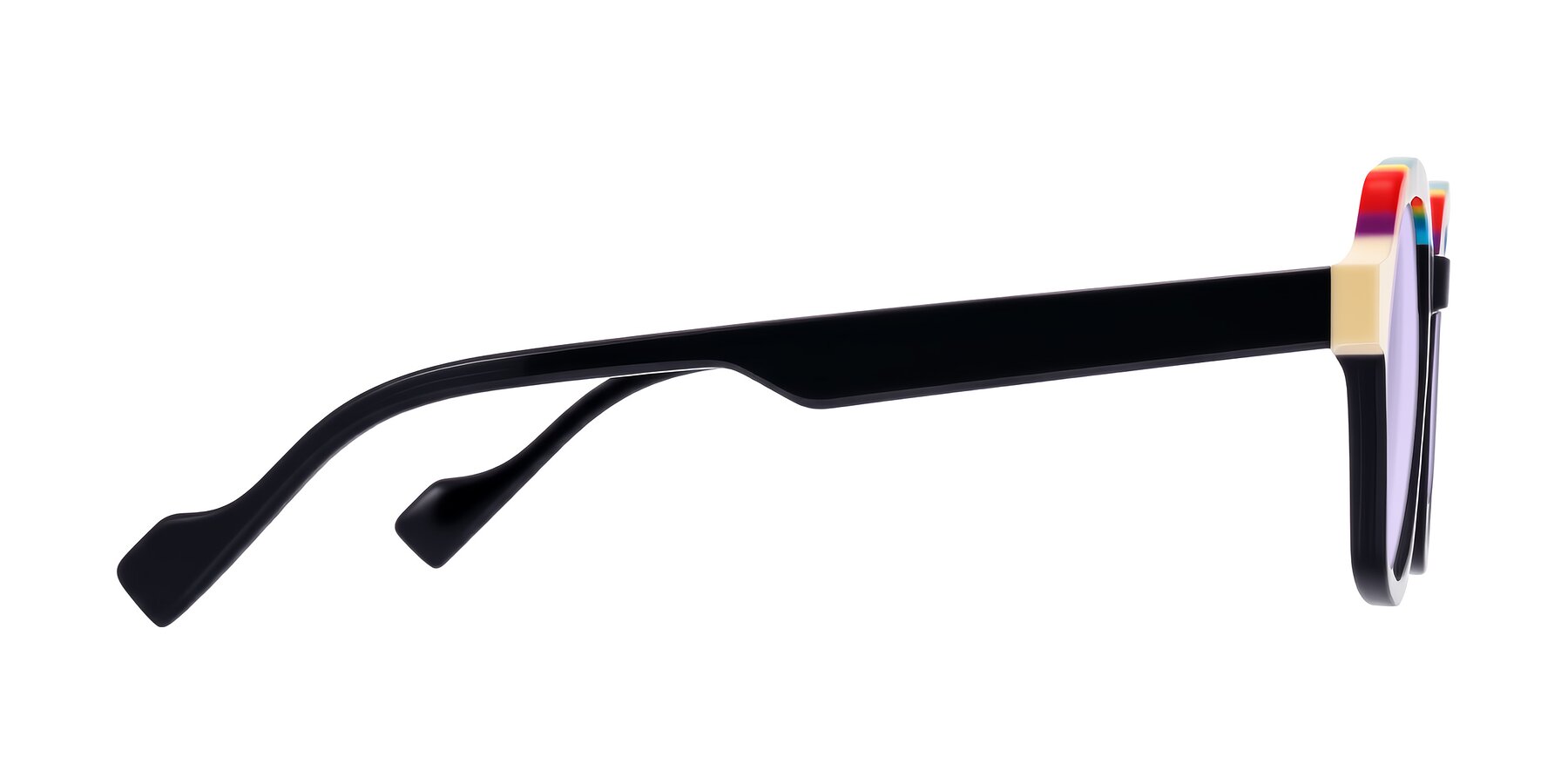 Side of Ralyn in Rainbow Noir with Light Purple Tinted Lenses