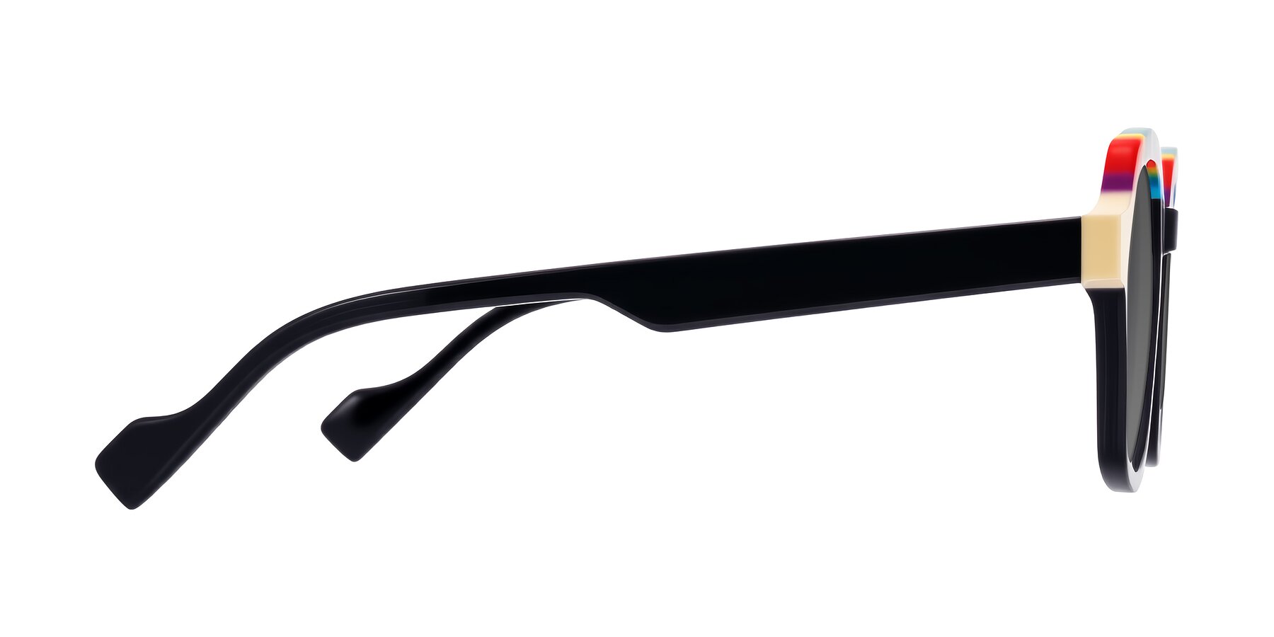 Side of Ralyn in Rainbow Noir with Medium Gray Tinted Lenses