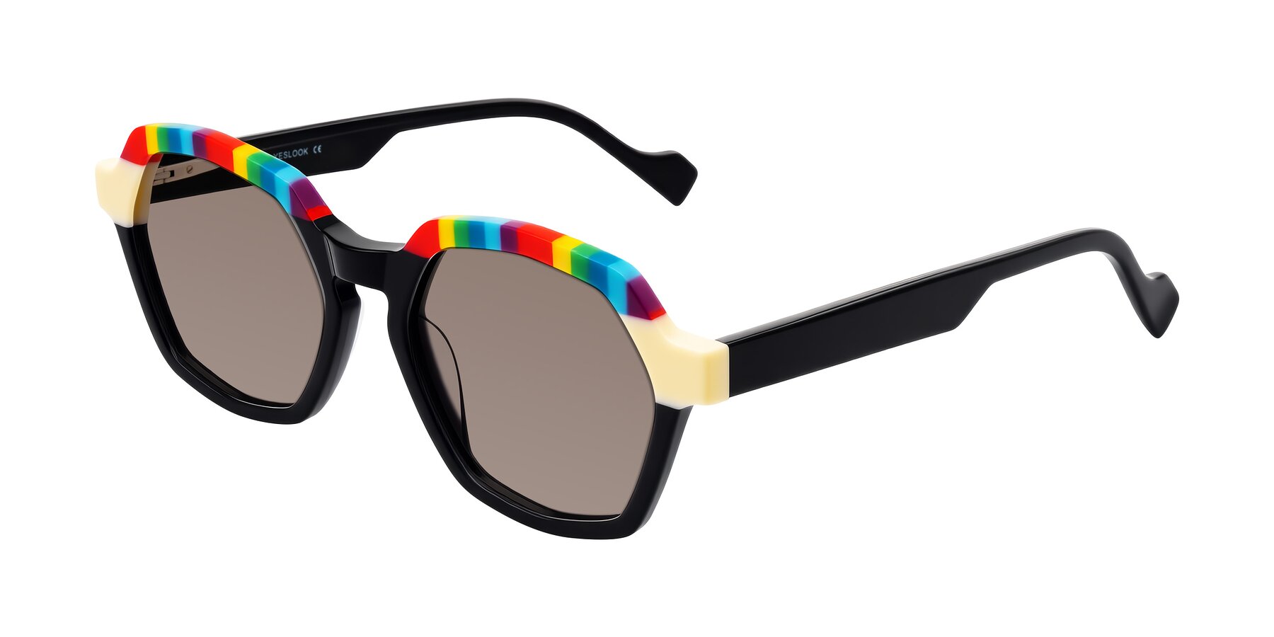 Angle of Ralyn in Rainbow Noir with Medium Brown Tinted Lenses