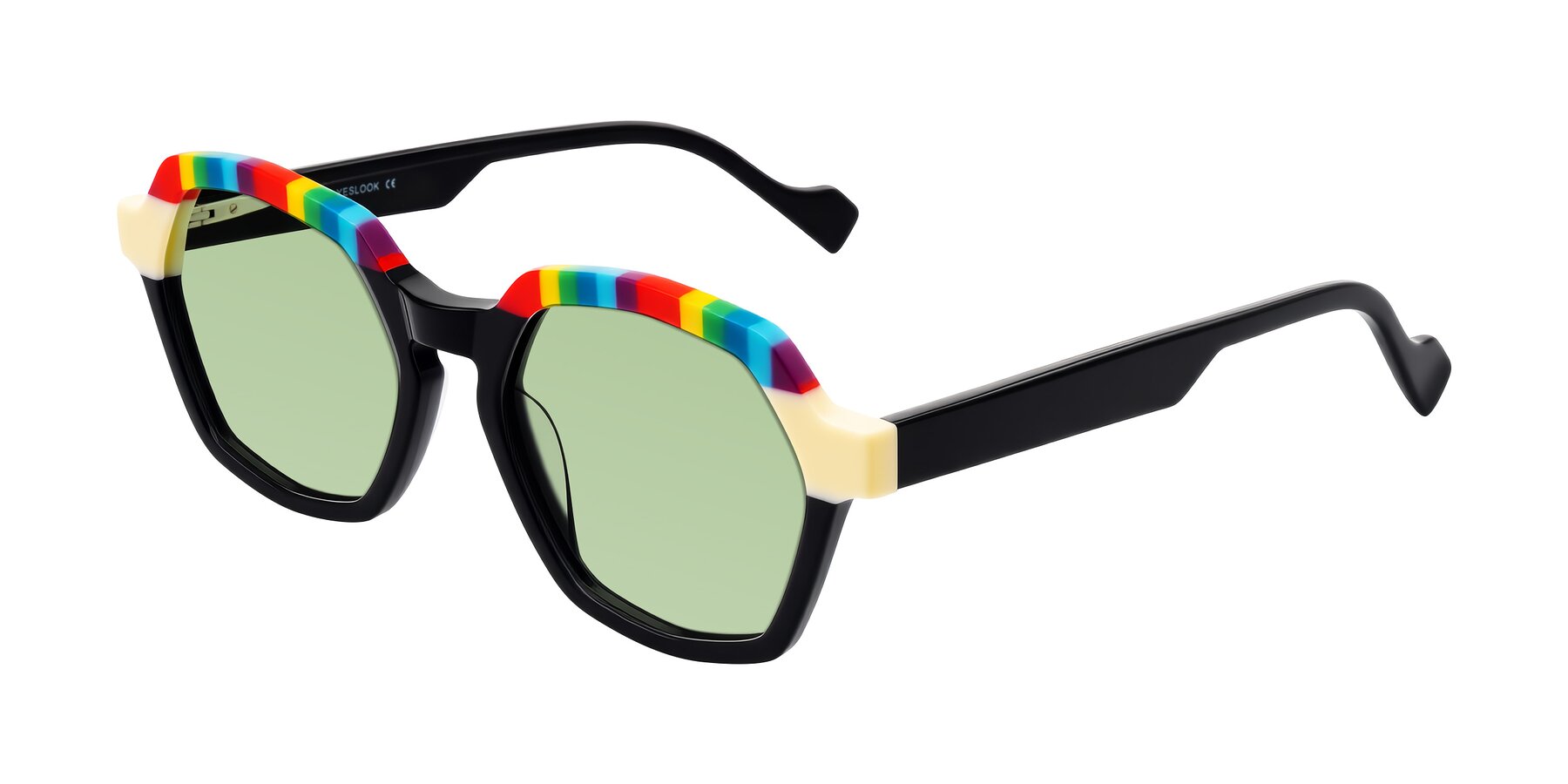 Angle of Ralyn in Rainbow Noir with Medium Green Tinted Lenses