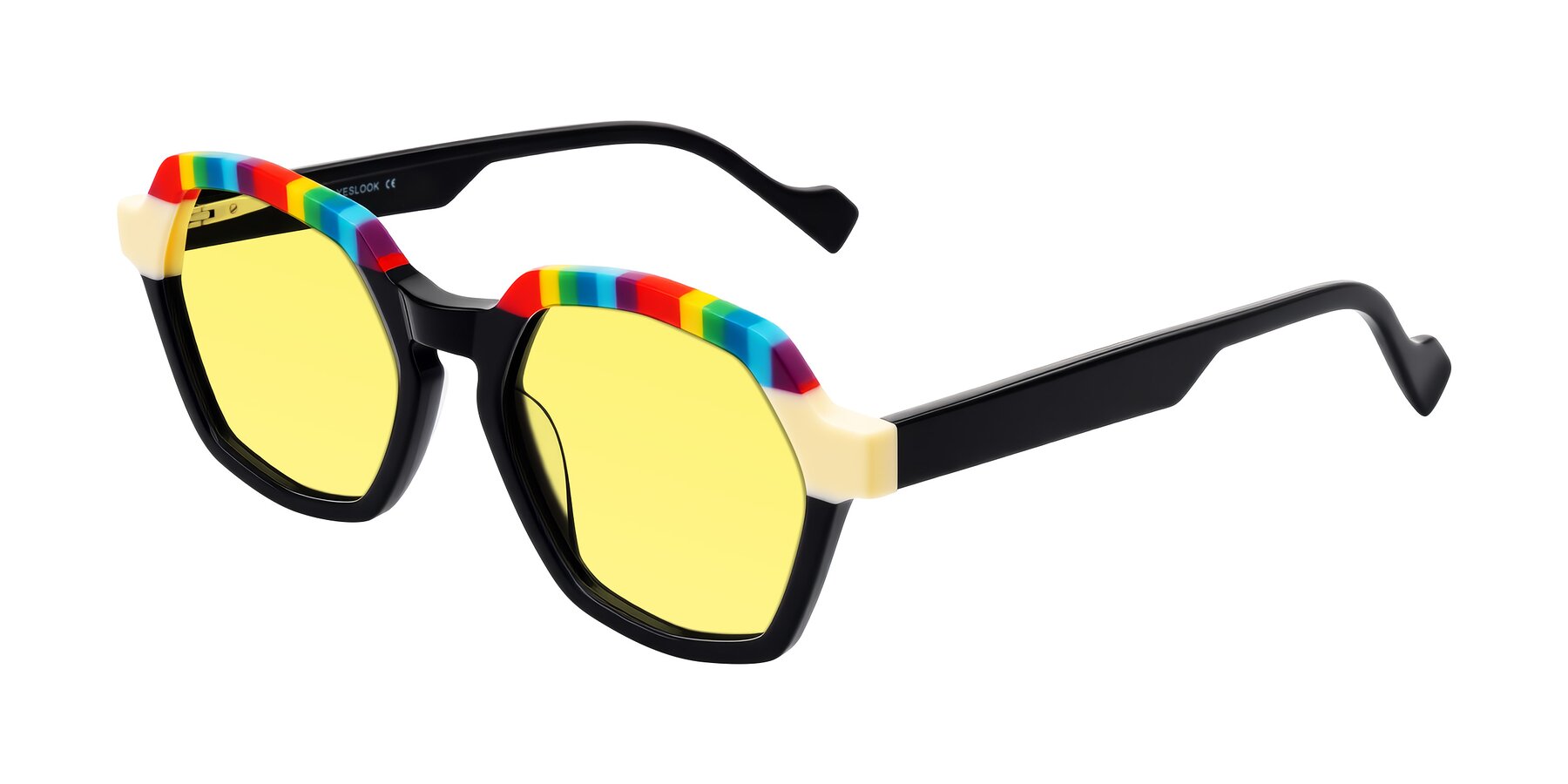 Angle of Ralyn in Rainbow Noir with Medium Yellow Tinted Lenses