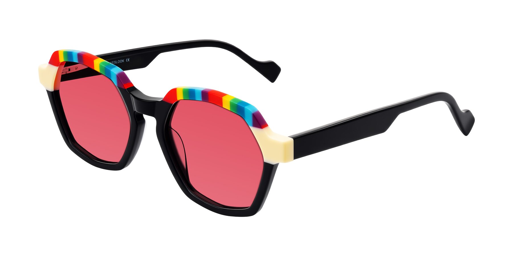 Angle of Ralyn in Rainbow Noir with Red Tinted Lenses