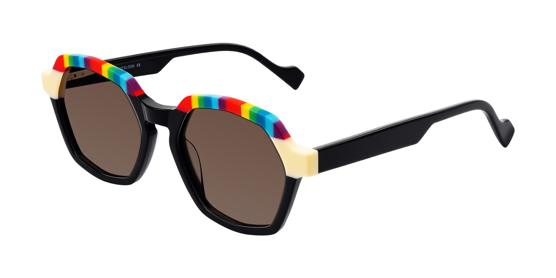 Angle of Ralyn in Rainbow Noir with Brown Tinted Lenses
