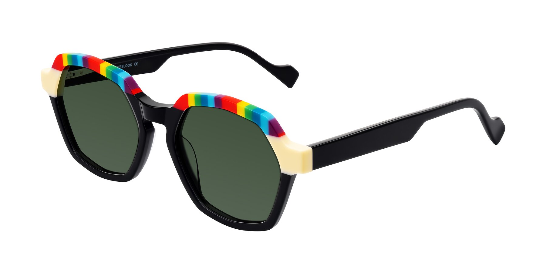 Angle of Ralyn in Rainbow Noir with Green Tinted Lenses