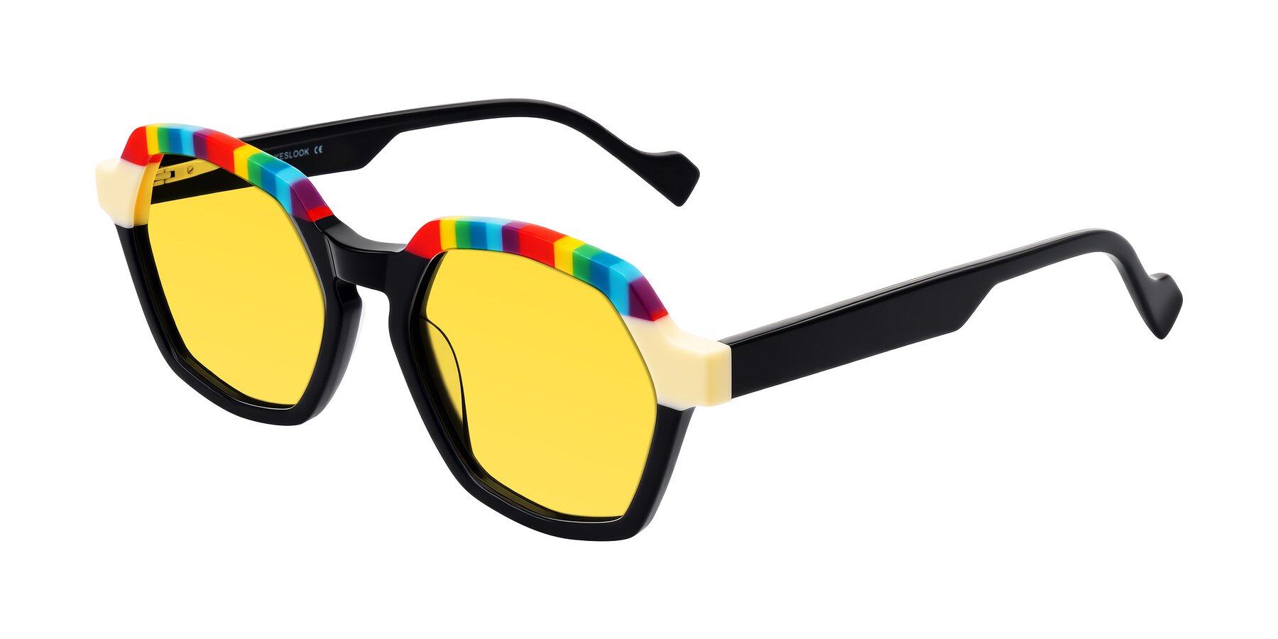 Angle of Ralyn in Rainbow Noir with Yellow Tinted Lenses