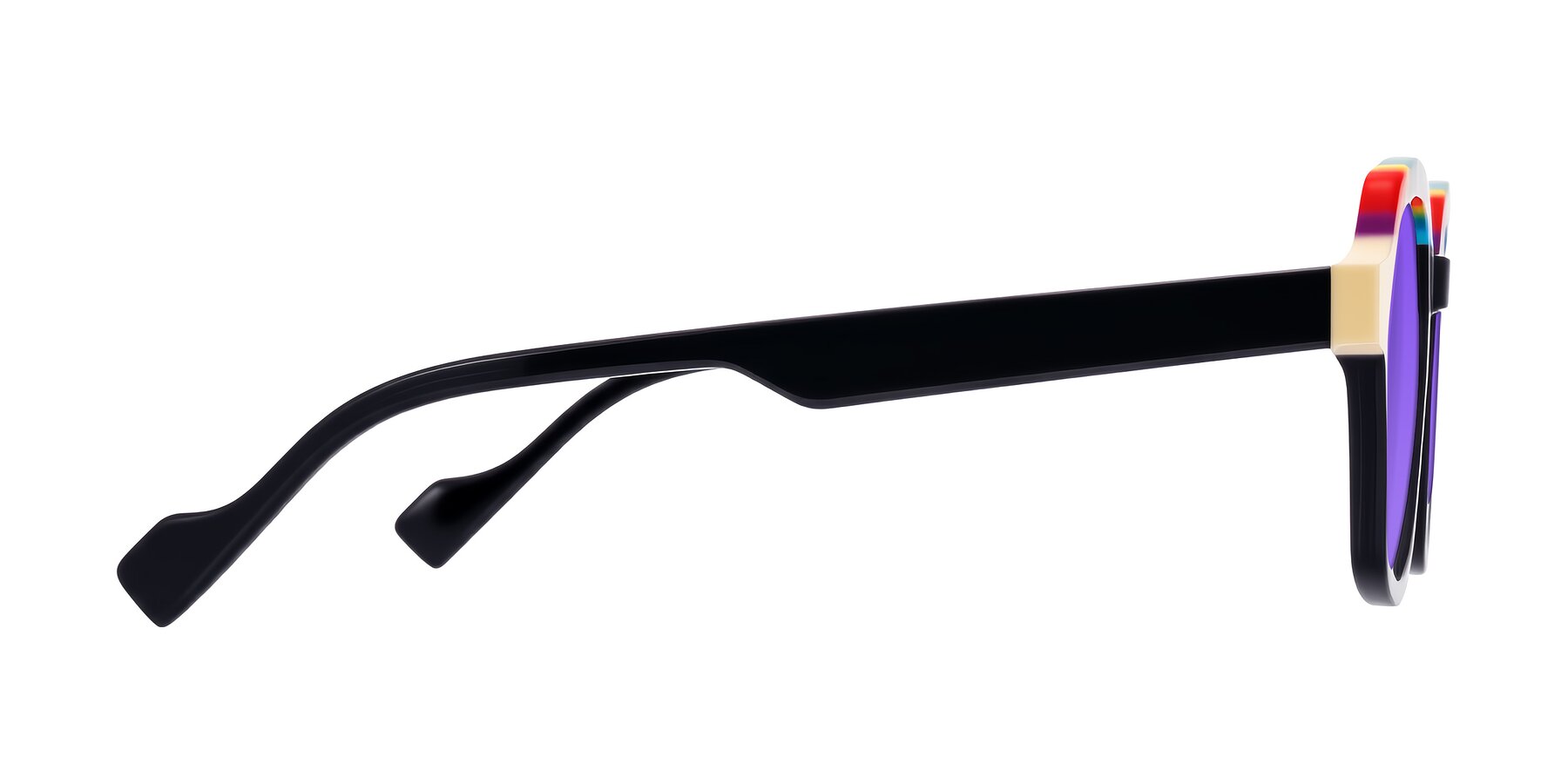 Side of Ralyn in Rainbow Noir with Purple Tinted Lenses