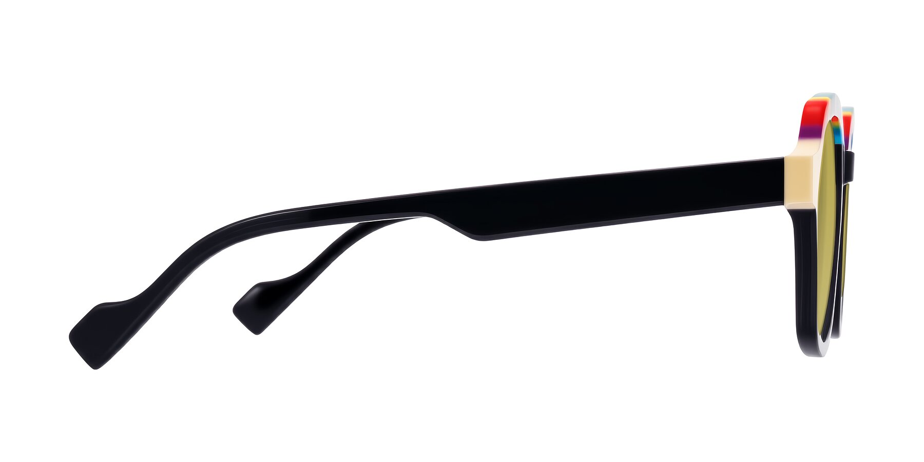 Side of Ralyn in Rainbow Noir with Champagne Tinted Lenses