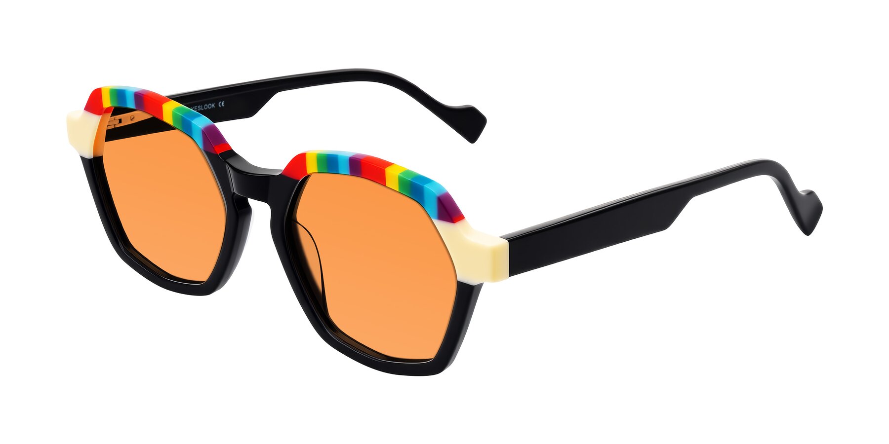 Angle of Ralyn in Rainbow Noir with Orange Tinted Lenses
