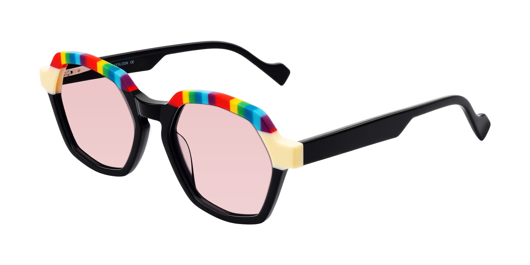 Angle of Ralyn in Rainbow Noir with Light Garnet Tinted Lenses