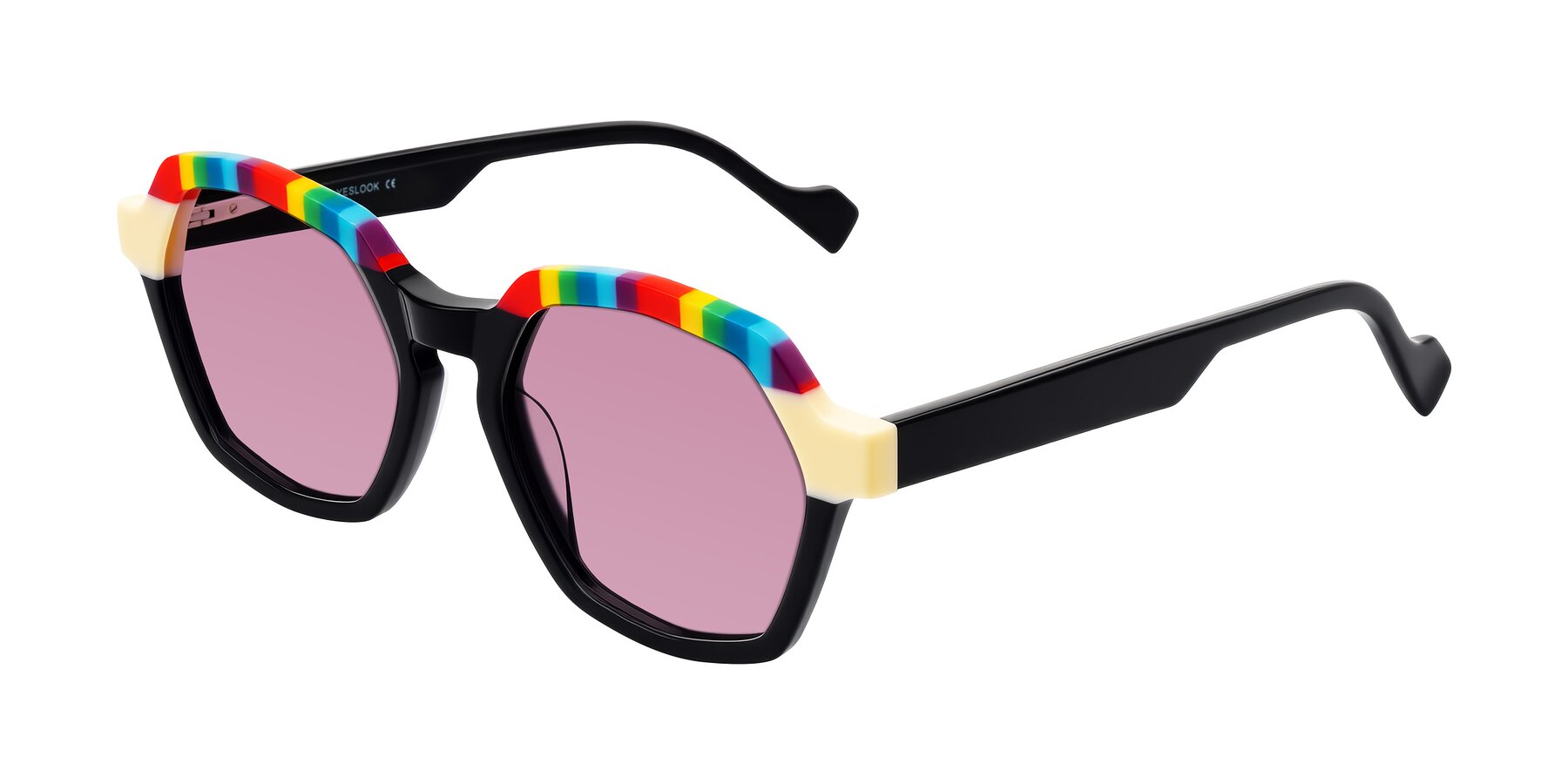 Angle of Ralyn in Rainbow Noir with Medium Wine Tinted Lenses