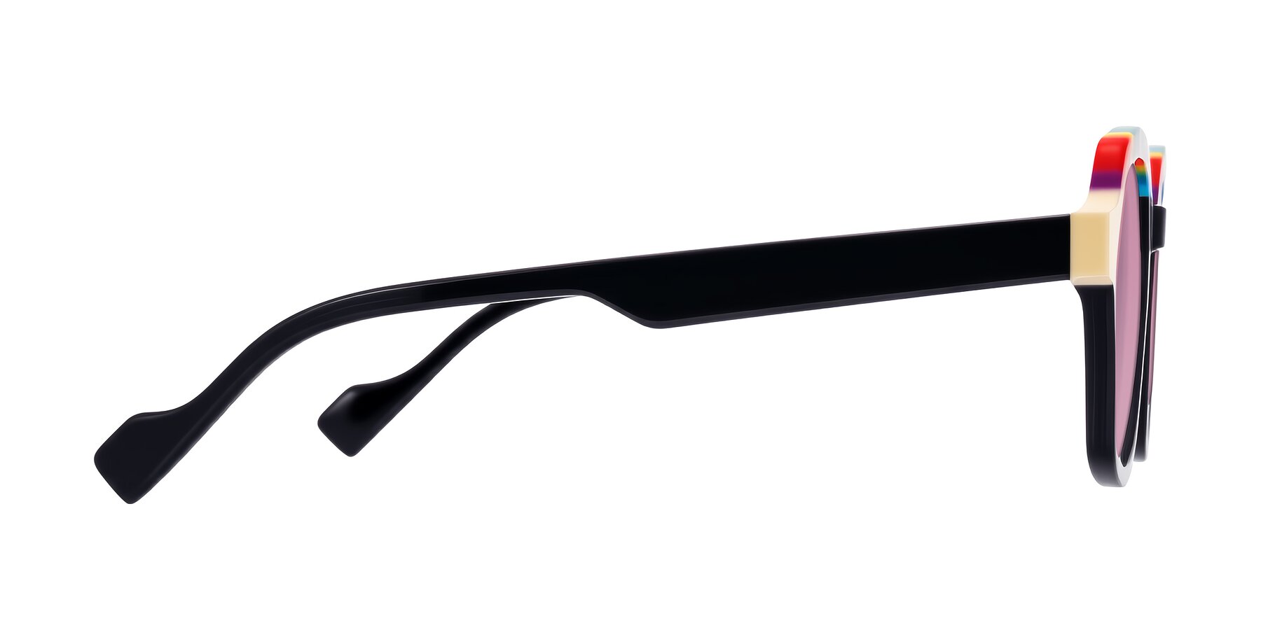 Side of Ralyn in Rainbow Noir with Medium Wine Tinted Lenses