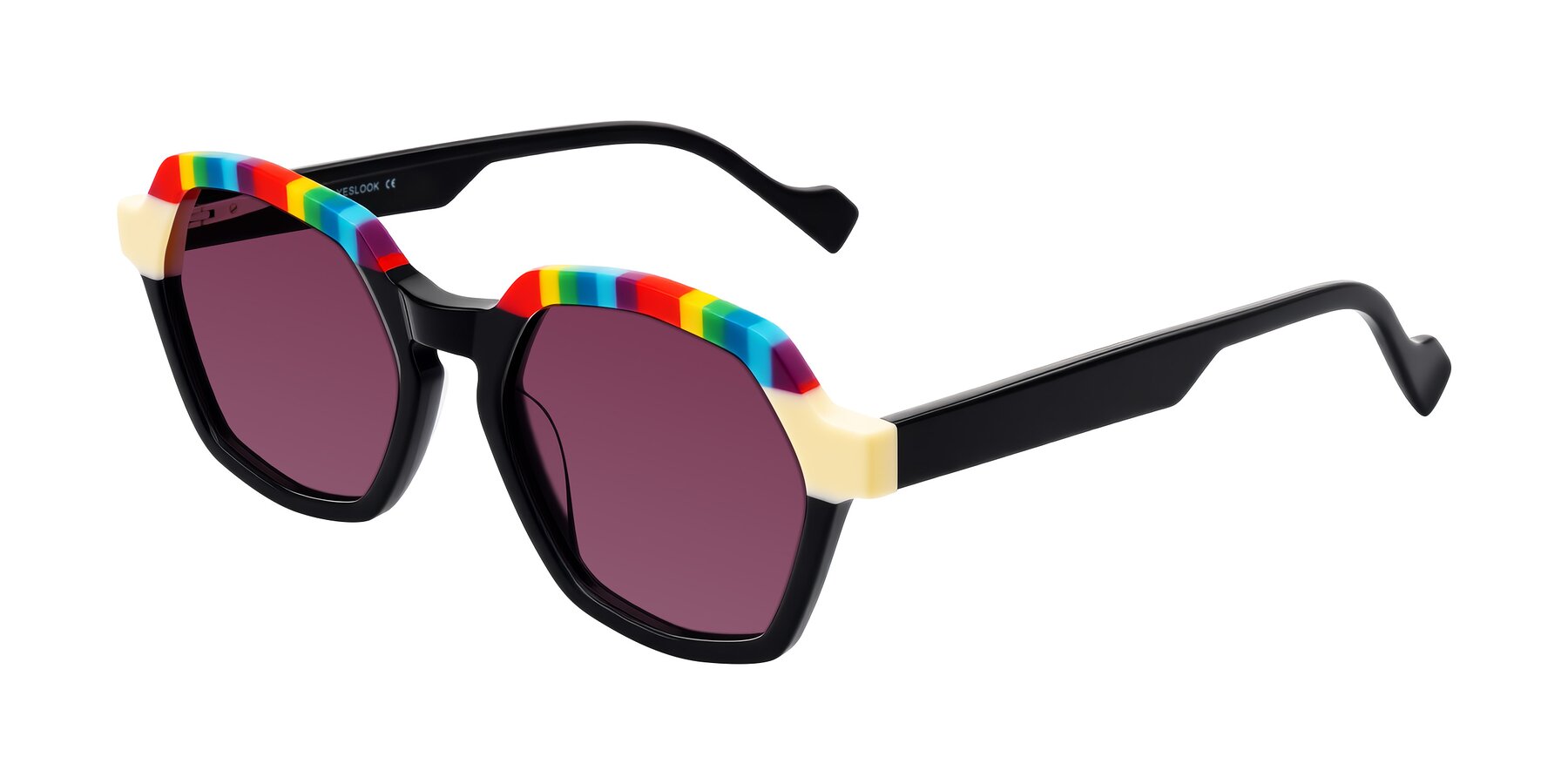 Angle of Ralyn in Rainbow Noir with Wine Tinted Lenses