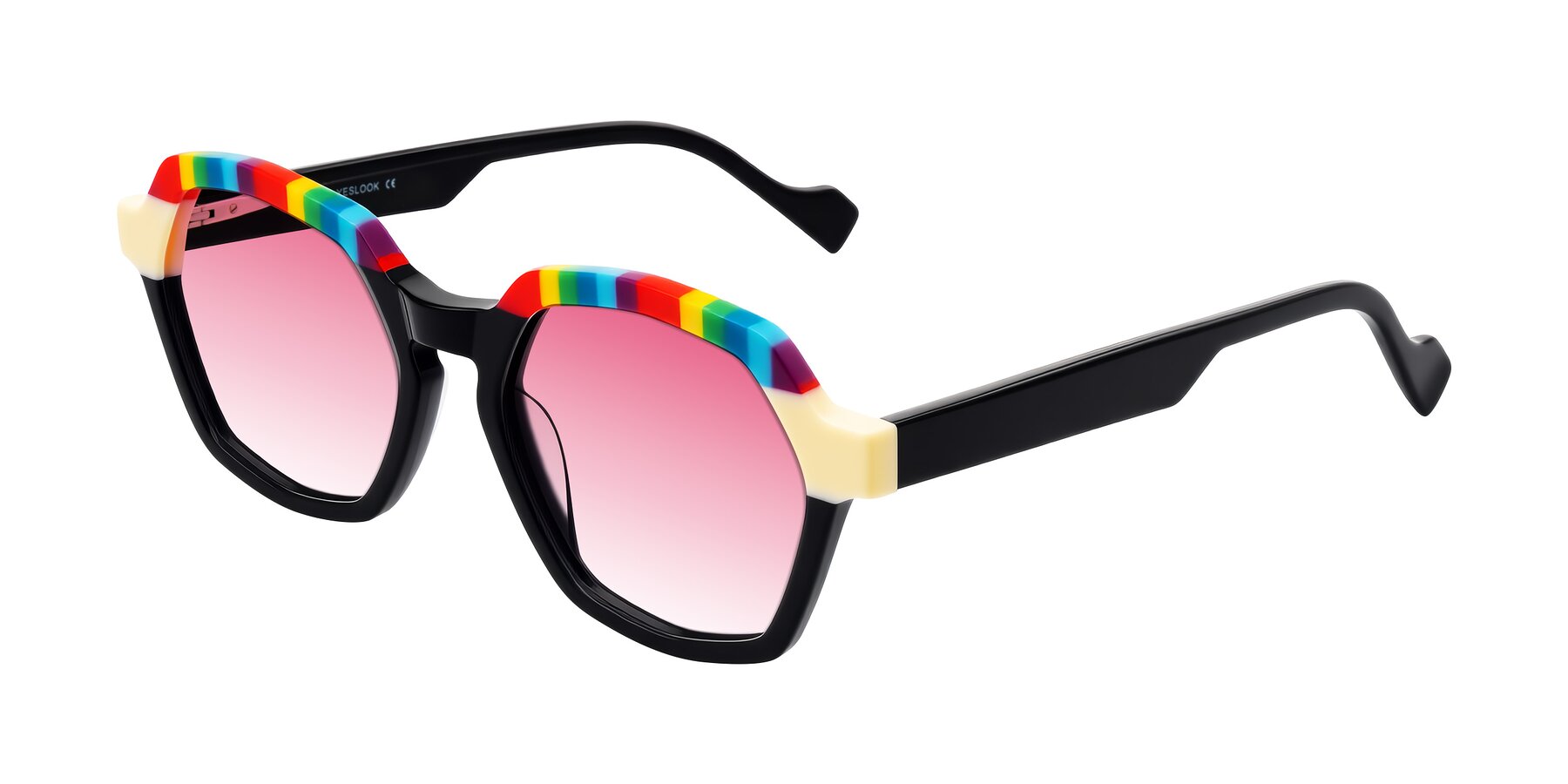 Angle of Ralyn in Rainbow Noir with Pink Gradient Lenses