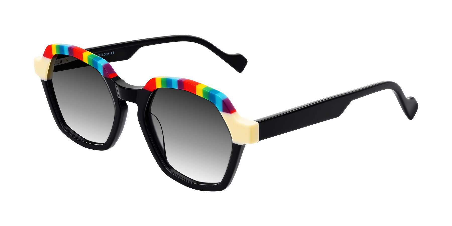 Angle of Ralyn in Rainbow Noir with Gray Gradient Lenses