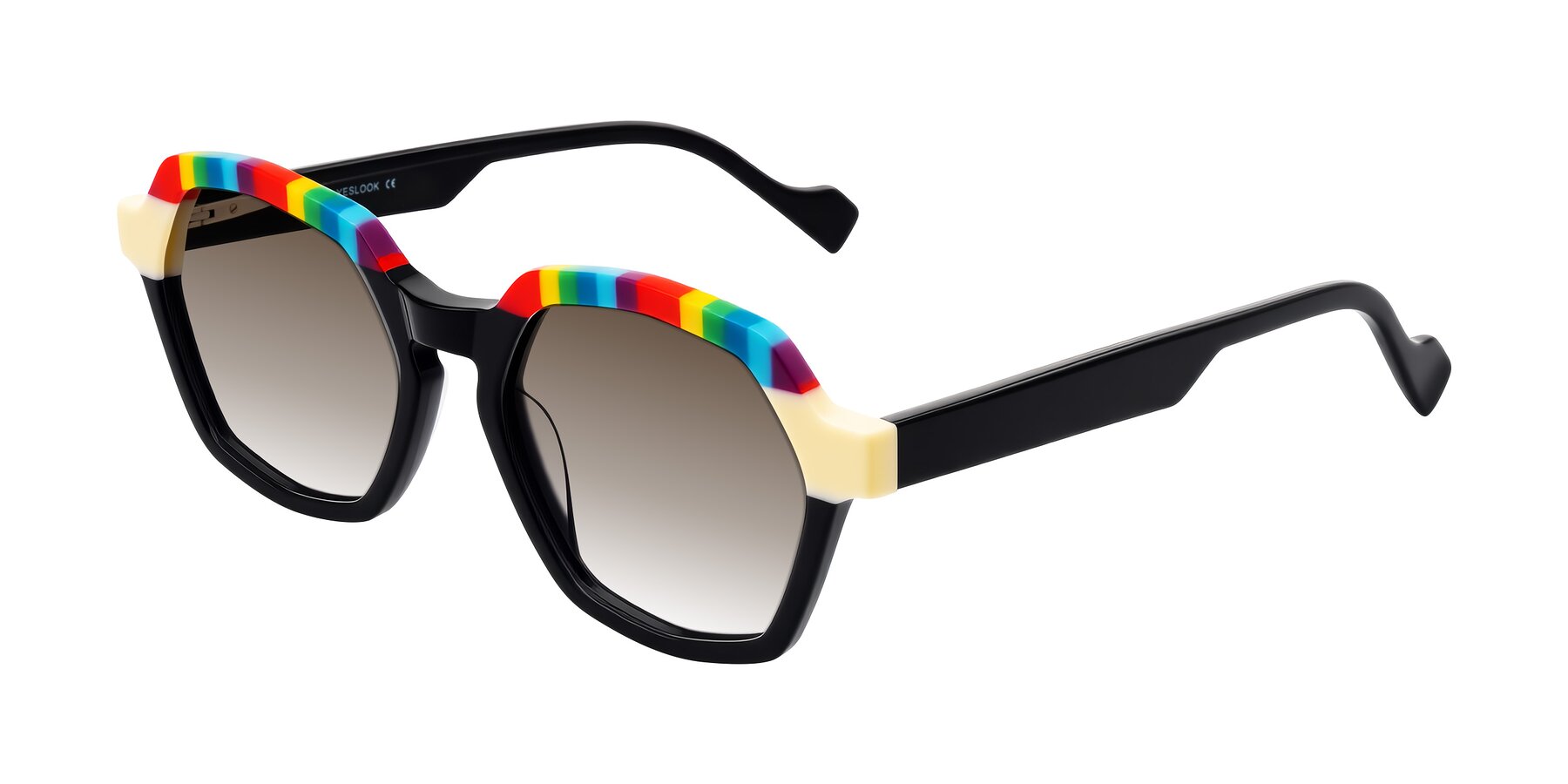 Angle of Ralyn in Rainbow Noir with Brown Gradient Lenses