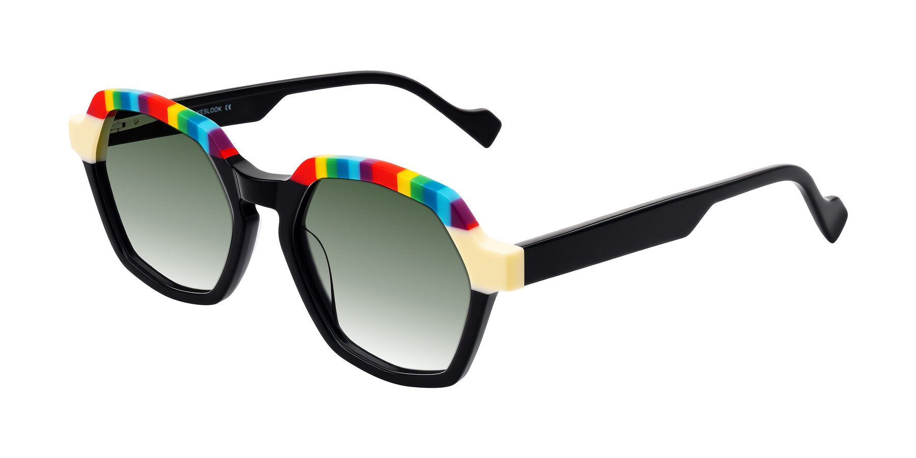 Angle of Ralyn in Rainbow Noir with Green Gradient Lenses