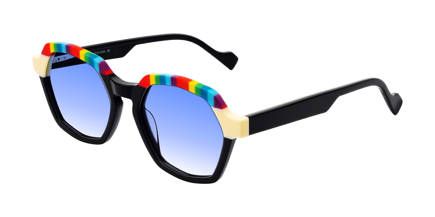 Angle of Ralyn in Rainbow Noir with Blue Gradient Lenses