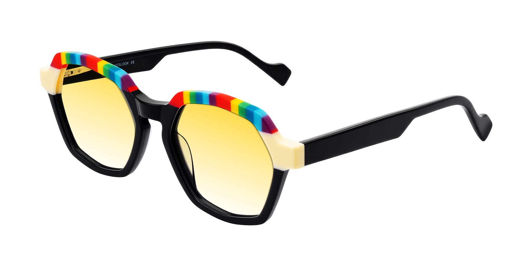 Angle of Ralyn in Rainbow Noir with Yellow Gradient Lenses