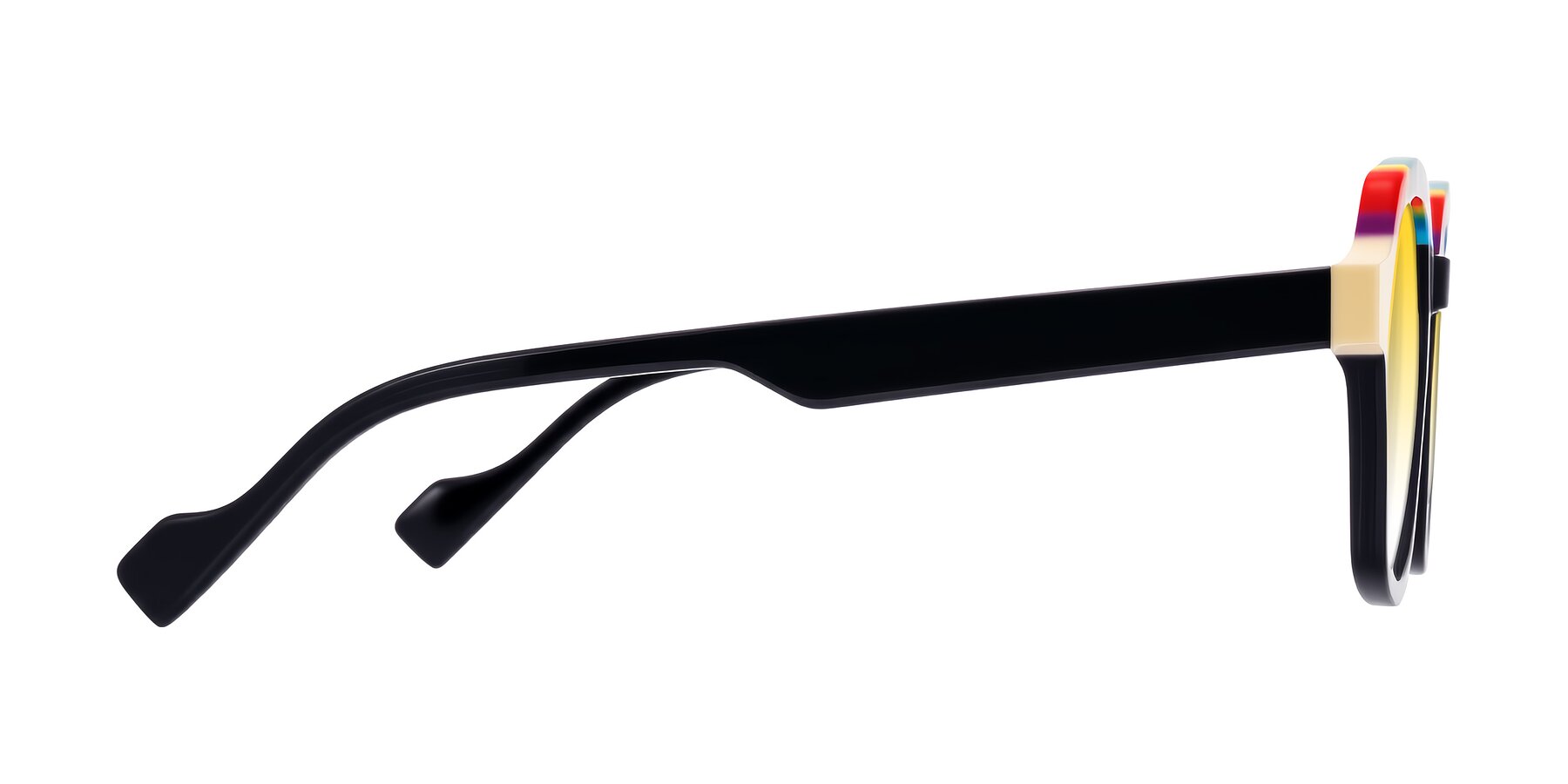 Side of Ralyn in Rainbow Noir with Yellow Gradient Lenses