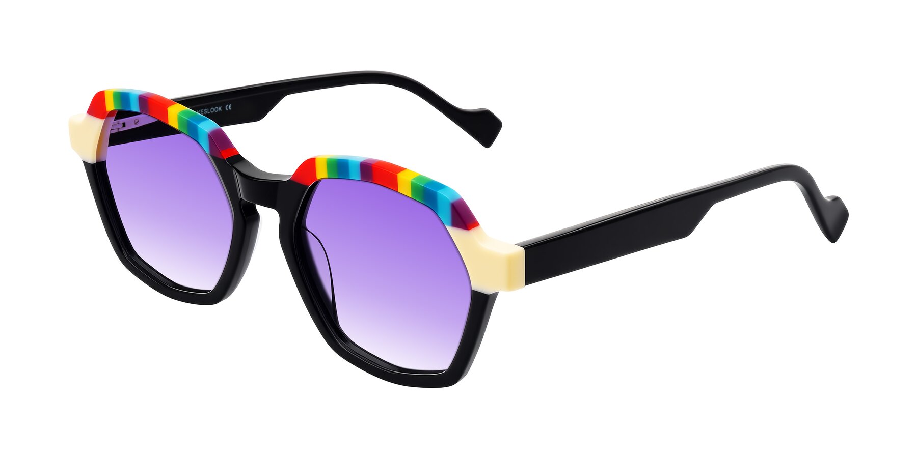 Angle of Ralyn in Rainbow Noir with Purple Gradient Lenses