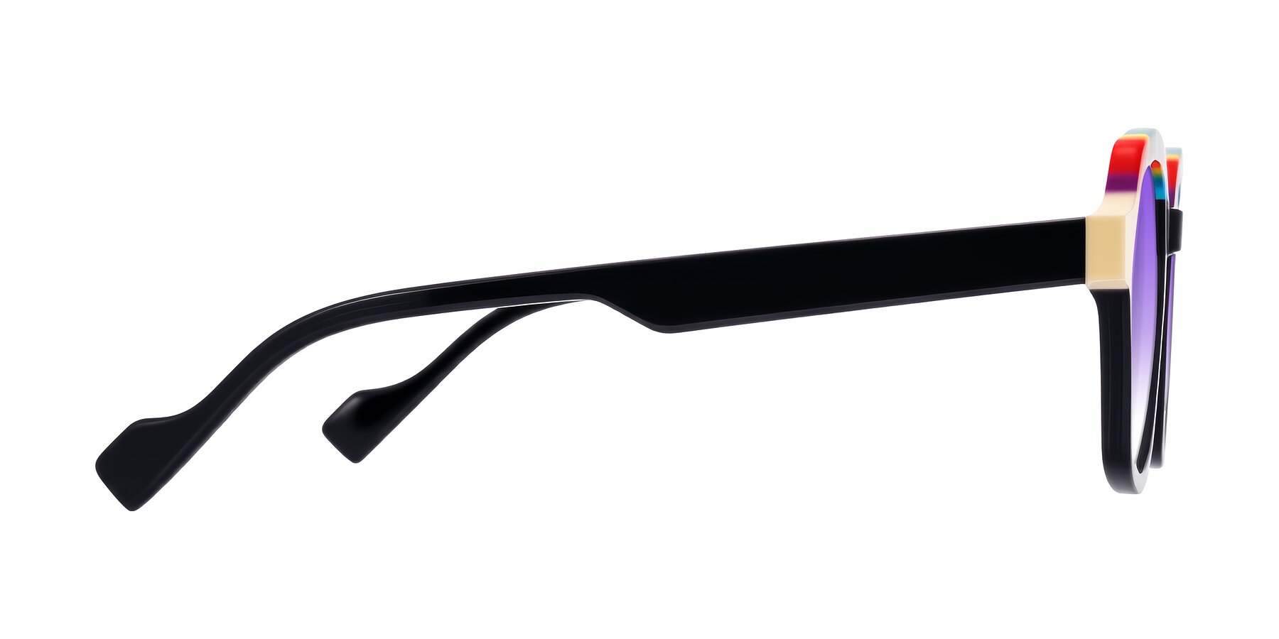 Side of Ralyn in Rainbow Noir with Purple Gradient Lenses