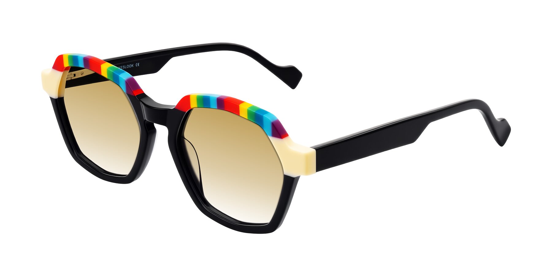 Angle of Ralyn in Rainbow Noir with Champagne Gradient Lenses