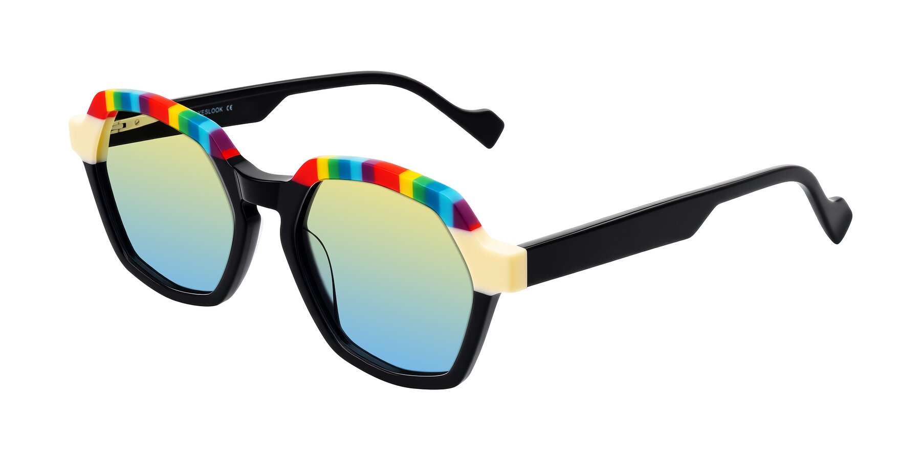 Angle of Ralyn in Rainbow Noir with Yellow / Blue Gradient Lenses