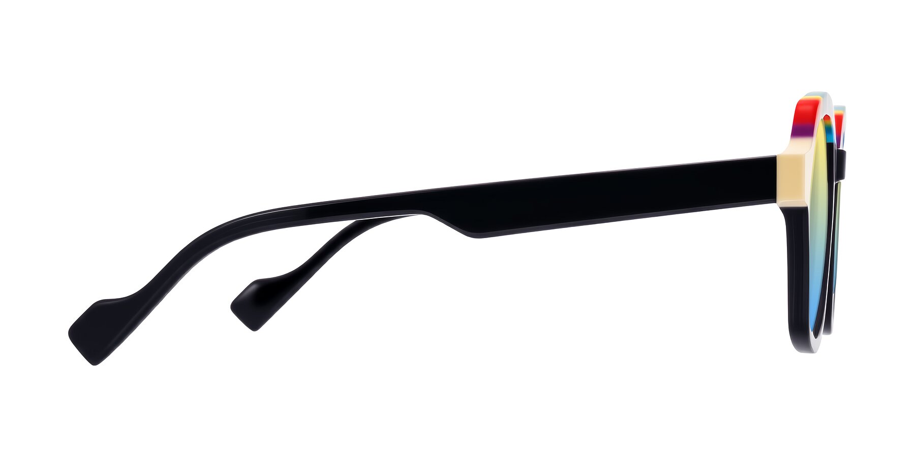 Side of Ralyn in Rainbow Noir with Yellow / Blue Gradient Lenses