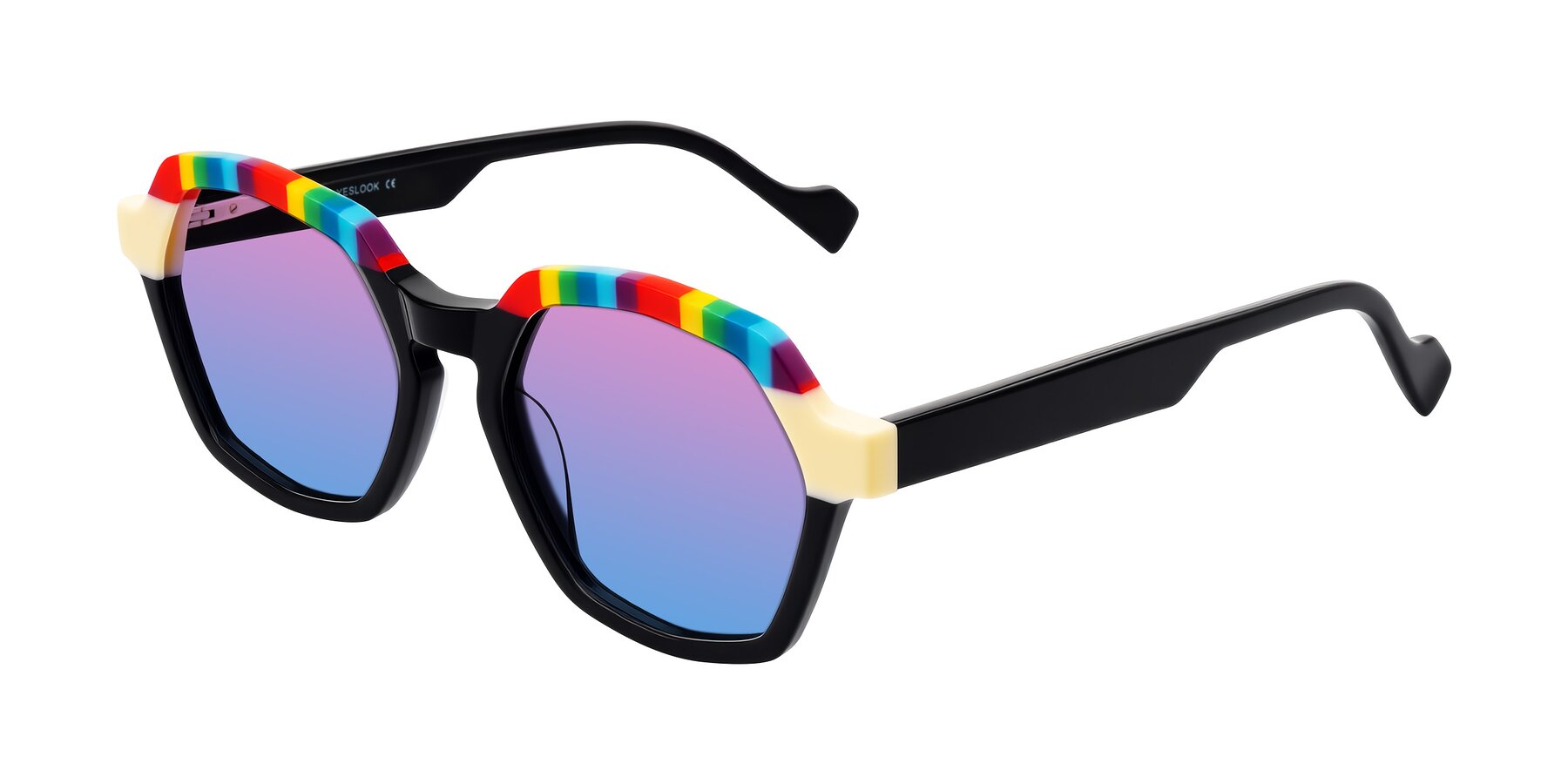 Angle of Ralyn in Rainbow Noir with Pink / Blue Gradient Lenses