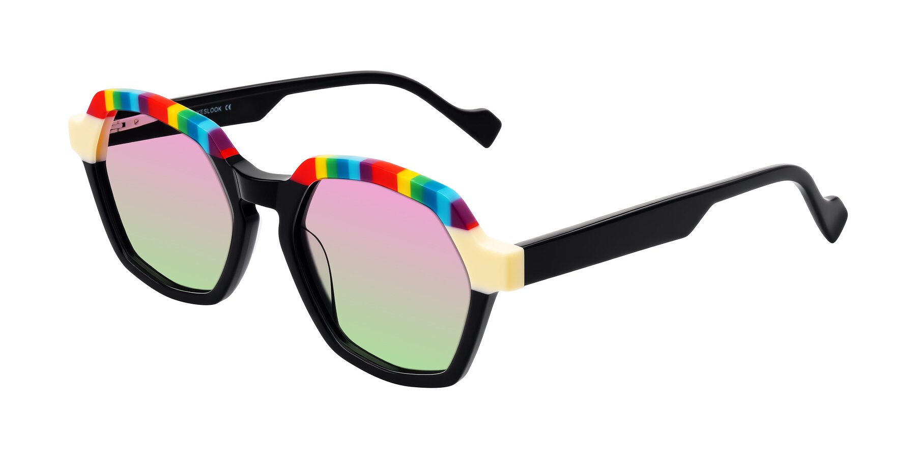 Angle of Ralyn in Rainbow Noir with Pink / Green Gradient Lenses