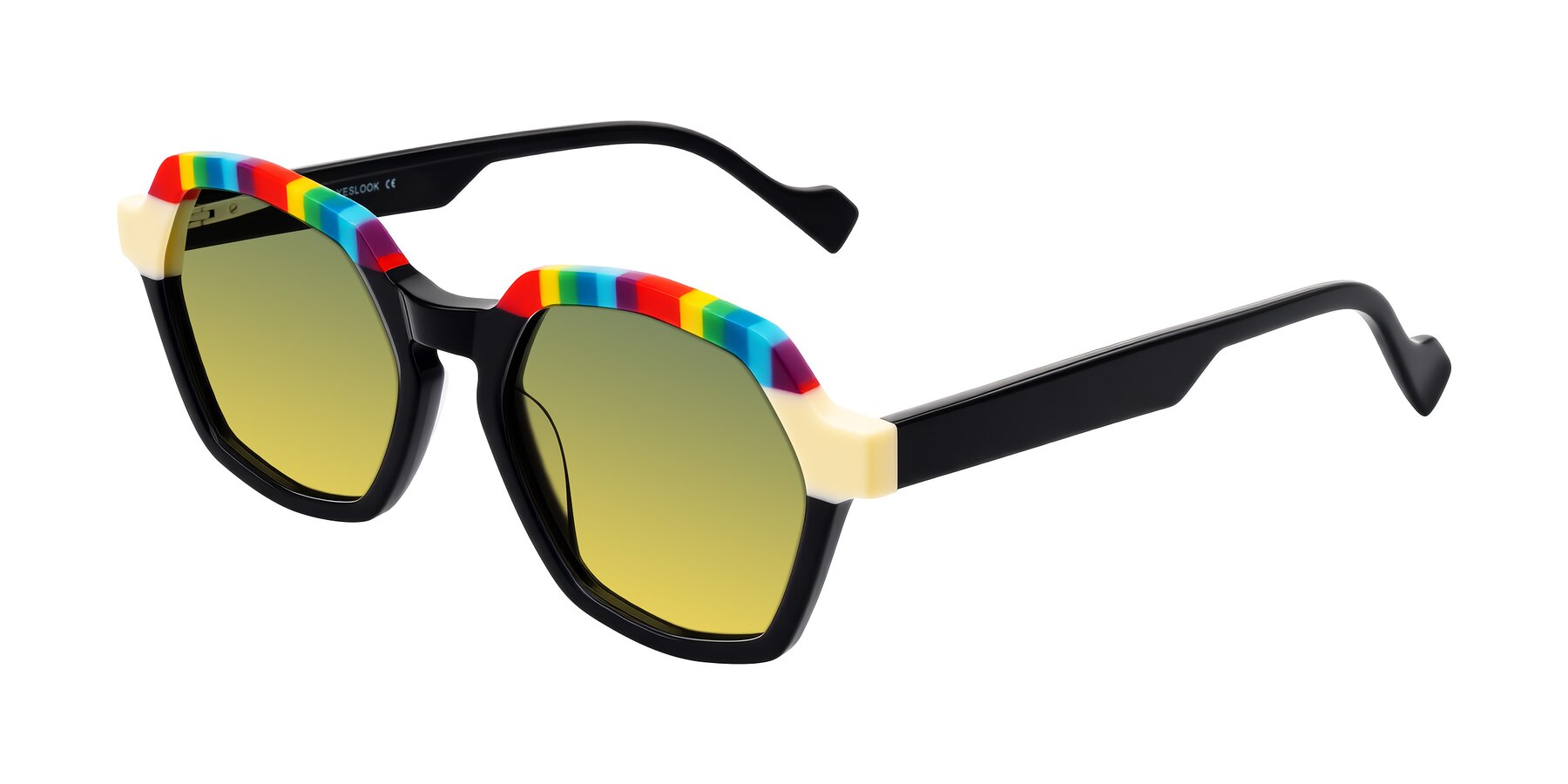 Angle of Ralyn in Rainbow Noir with Green / Yellow Gradient Lenses