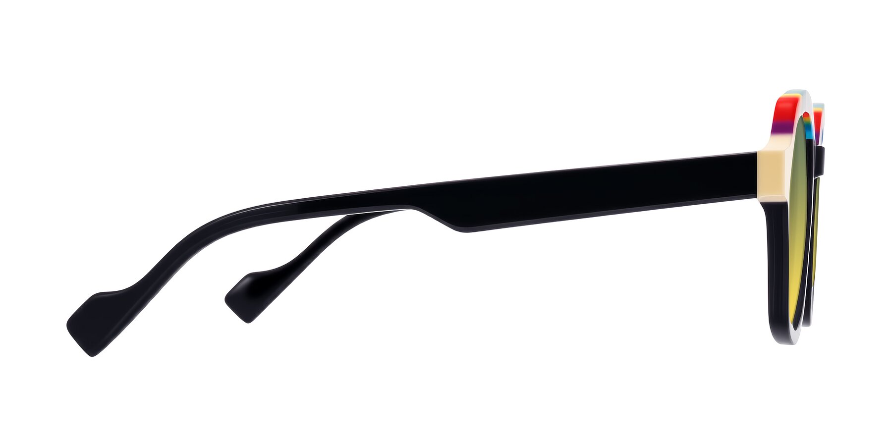 Side of Ralyn in Rainbow Noir with Green / Yellow Gradient Lenses