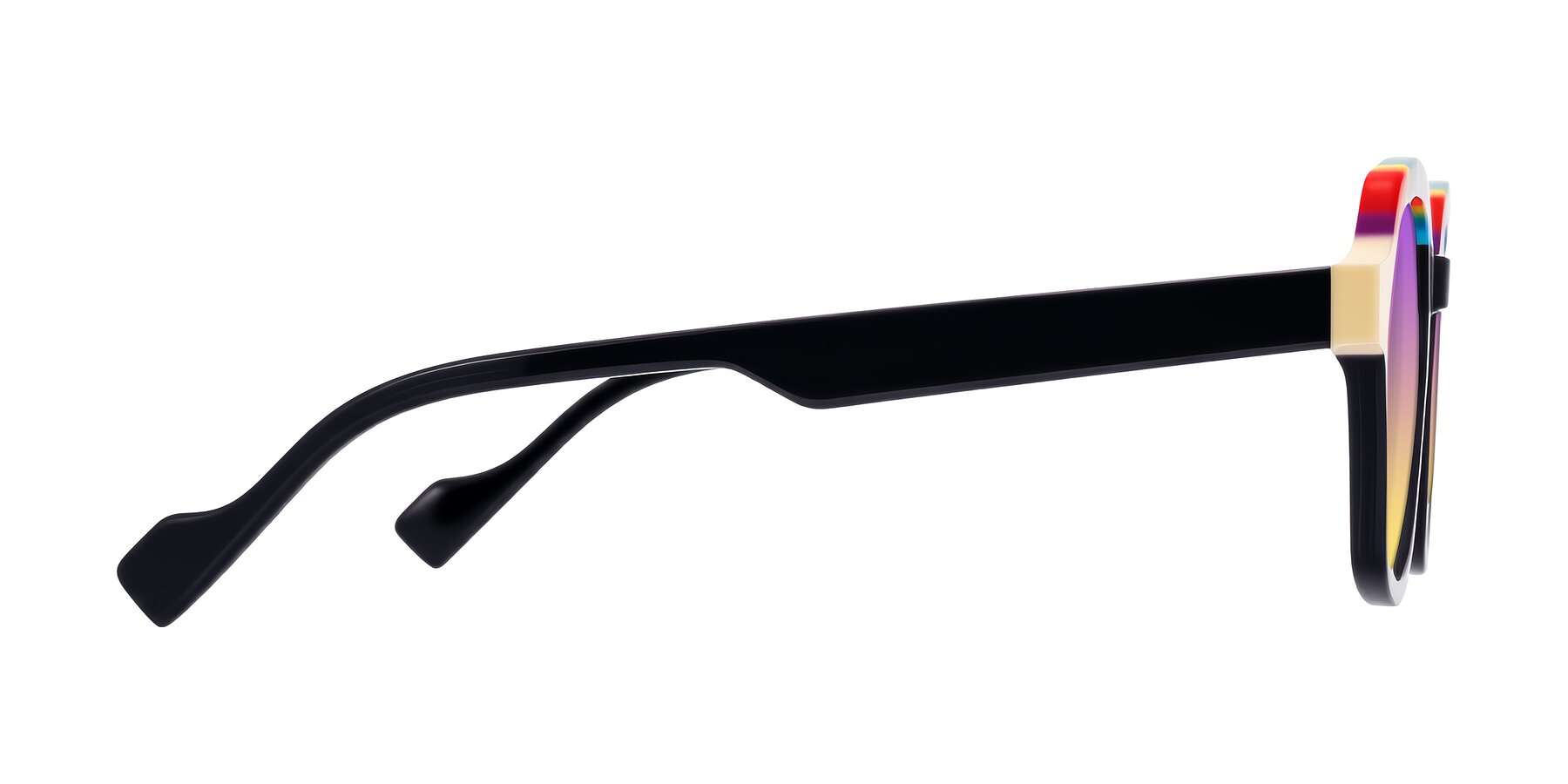 Side of Ralyn in Rainbow Noir with Purple / Yellow Gradient Lenses
