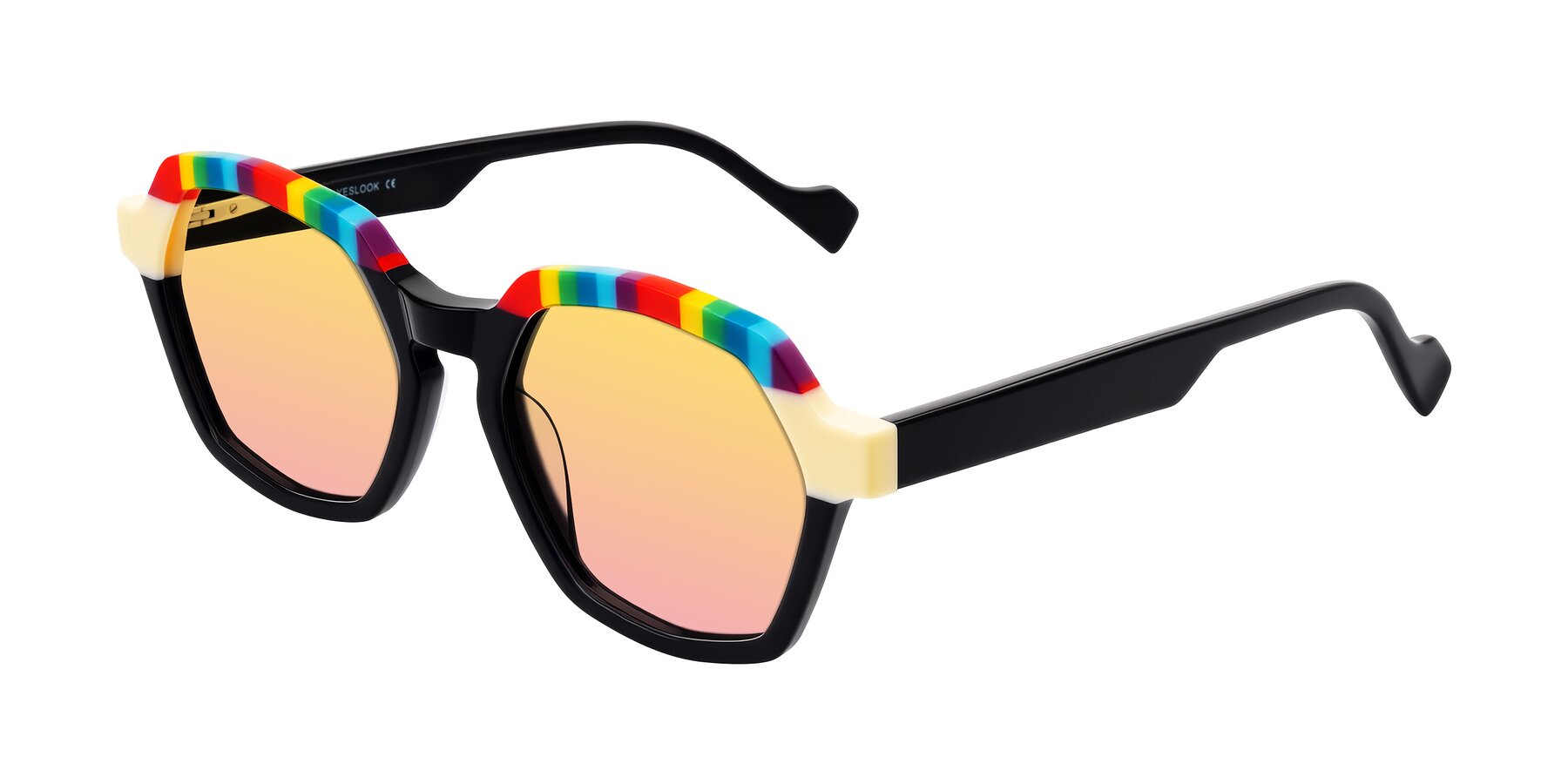 Angle of Ralyn in Rainbow Noir with Yellow / Pink Gradient Lenses