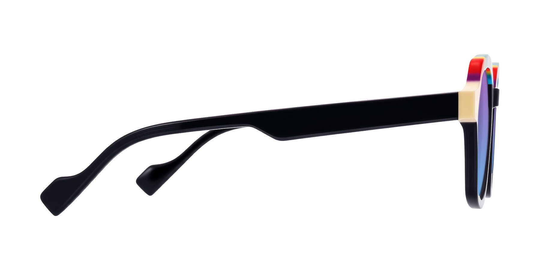 Side of Ralyn in Rainbow Noir with Purple / Blue Gradient Lenses