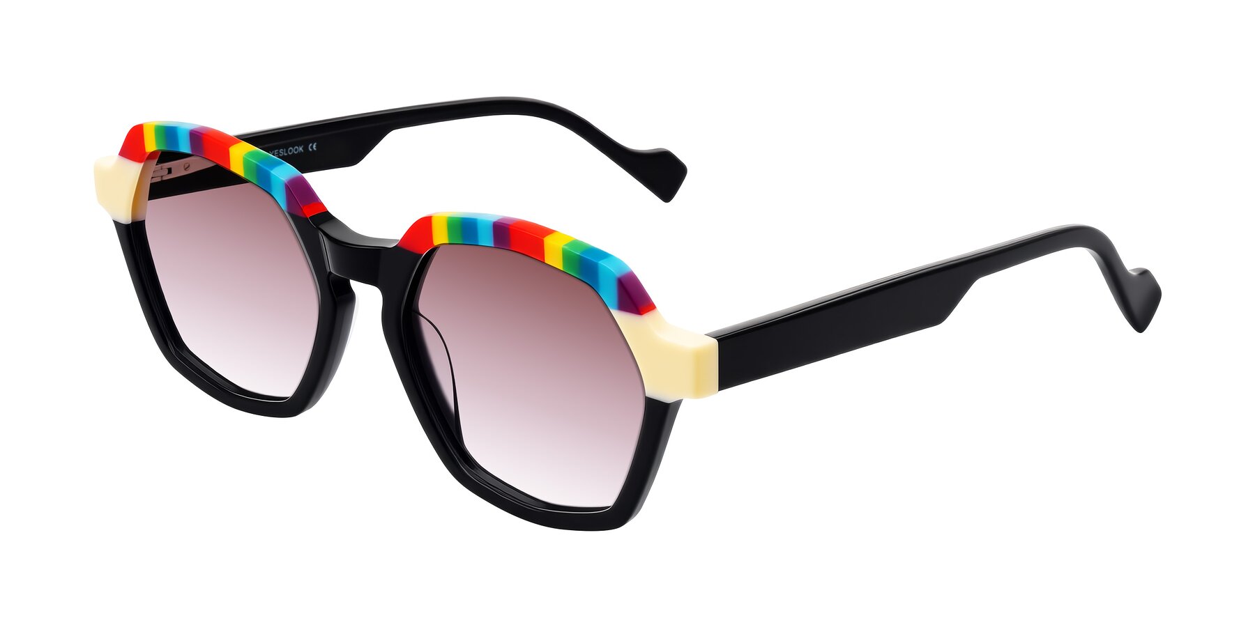 Angle of Ralyn in Rainbow Noir with Garnet Gradient Lenses
