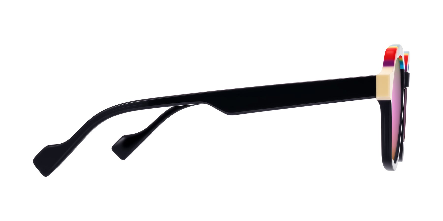 Side of Ralyn in Rainbow Noir with Pink Mirrored Lenses