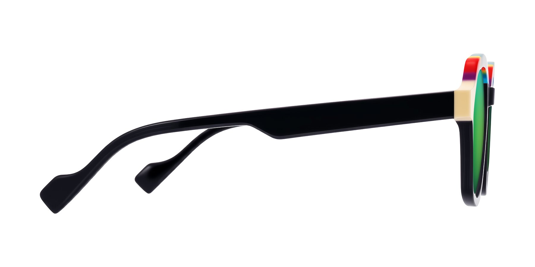 Side of Ralyn in Rainbow Noir with Green Mirrored Lenses