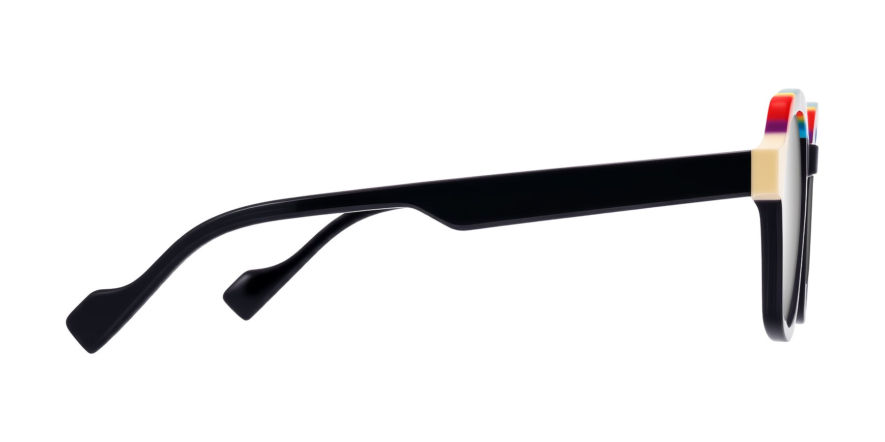 Side of Ralyn in Rainbow Noir with Silver Mirrored Lenses