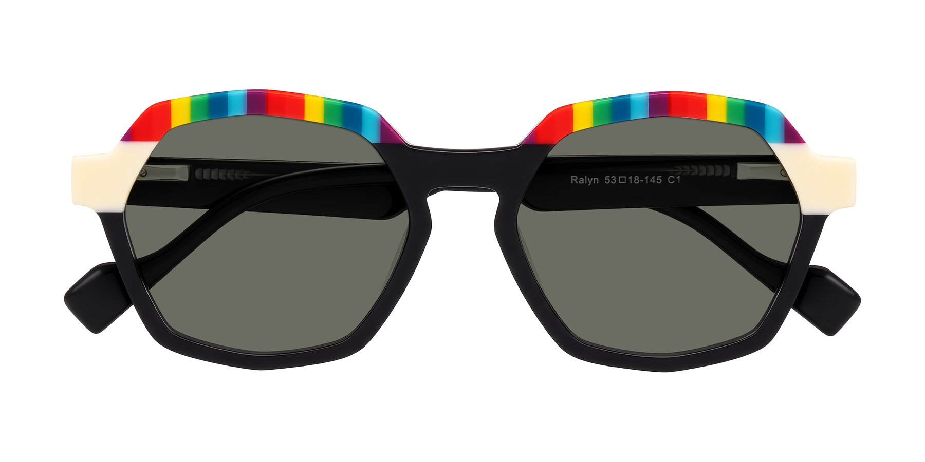 Folded Front of Ralyn in Rainbow Noir with Gray Polarized Lenses