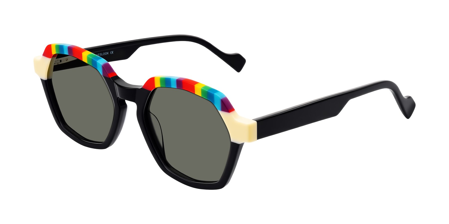 Angle of Ralyn in Rainbow Noir with Gray Polarized Lenses